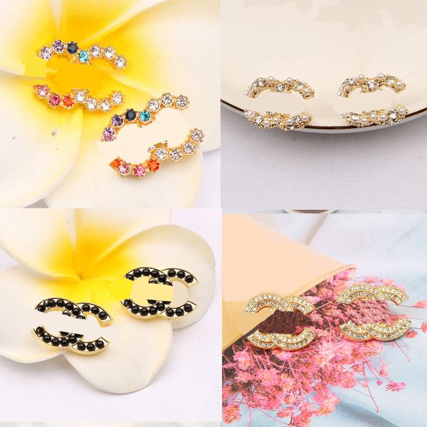 

mixed luxury brand designers letters stud famous women double letter studs elegant rhombus pearl wedding party jewerlry s925 silver high qua, Golden;silver