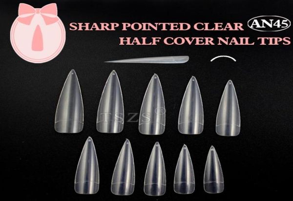 

whole1bags lot 500pcs in a bag clear stiletto false nail tips sharp ending acrylic nail art tips4043056, Red;gold