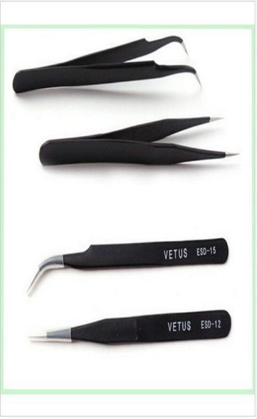 

10pcs x vetus black eyelash tweezers for eyelash extension and cliping diamondcrystal straigtht and curve 3735233