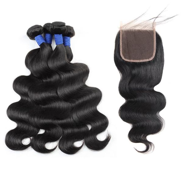 

10a brazilian hair human hair bundles with closure body wave whole peruvian hair weaves fast 4bundles with closure fo2424351, Black