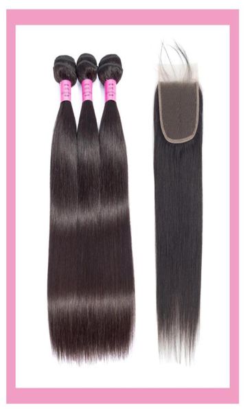

malaysian 5x5 lace closure straight 100 human hair 3 bundles with 55 closures middle three part double wefts2952972, Black;brown