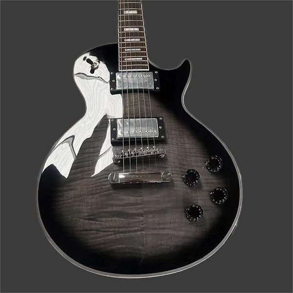 

famous lp electric guitar, black and grey cold line, made of solid wood, perfect sound, more moving