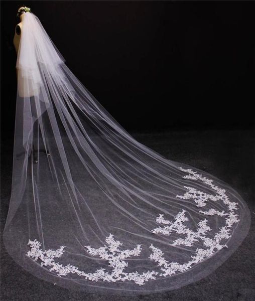 

two layers cut edge lace appliques blusher cover face 2 tiers wedding veil with comb cathedral bridal veils5926102, Black