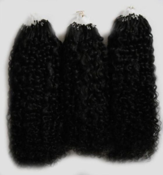 

mongolian kinky curly hair micro ring hair extension 300g natural color human hair extensions micro loop 1g4851283, Black