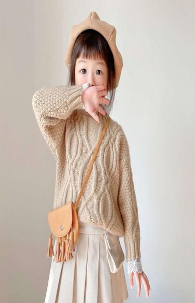 

cardigan physical shooting autumn winter korean children039s loose girls039 lace round neck pullover sweater foreign sle7549177, Blue