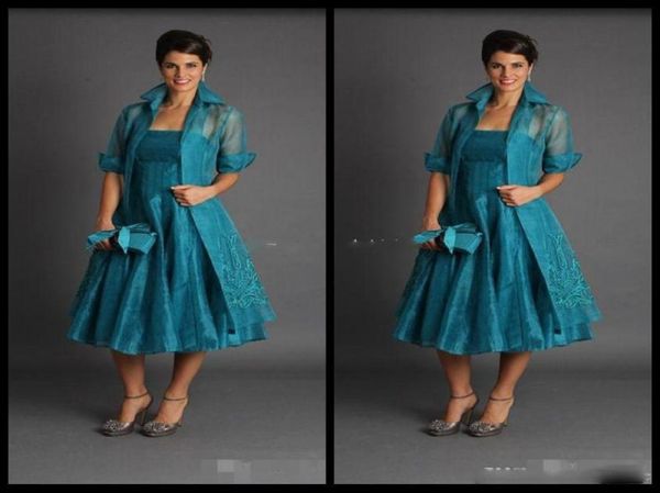 

elegant a line plus size short mother of the bride dresses 2022 jacket teal length suits evening gowns organza8335082, Black;red