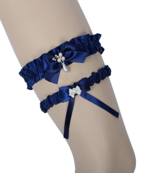 

bridal garters navy blue bow satin wedding garters for bride beach prom set vintage wedding garter belts 2019 size 1423 inch4995695, White