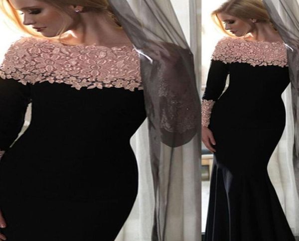 

2018 elegant black and pink evening formal dresses bateau neck lace custom made mermaid prom gowns long sleeves prom party dr3613279, Black;red