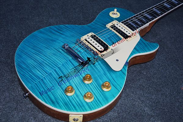

custom rosewood fretboard, flame beige peacock blue electric guitar