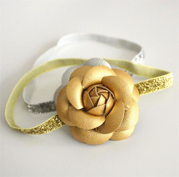 

glitter felt pu leather baby girls flower hairbands silver and pink princess party headbands new arrival floral 10pcslot 5981843, Slivery;white