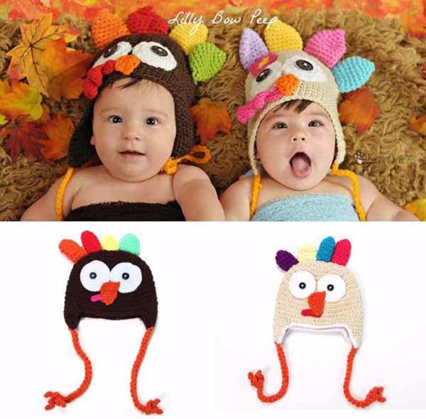 

baby crochet turkey hat newborn thanksgiving turkey hat hand woven turkey hat casual hats solid color earflap beanie cap1122123, Yellow
