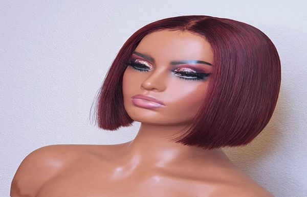 

short bob wigs for black women 99j burgundy lace front wig 13x6 colored red brazilian straight blunt cut remy human hair wigs4048260