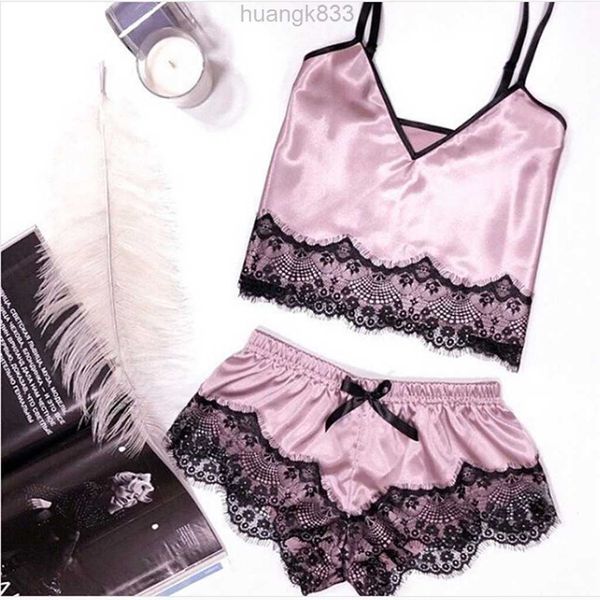 

qweek silk pyjamas women satin pajamas set pigiama raso satin summer 2019 lingerie pijama mujer 2 pieces sets short pyjama, Black;red