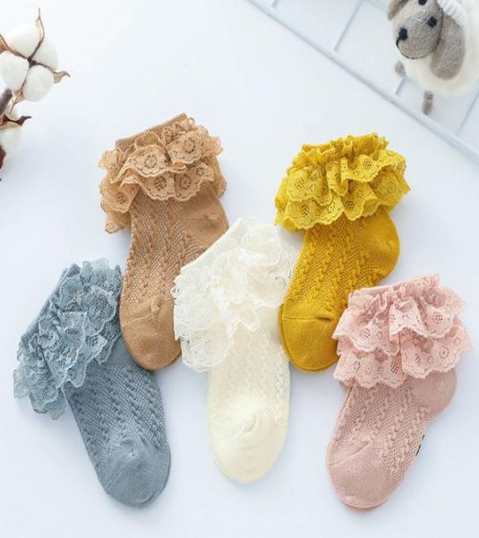 

baby cotton socks girls lace gauze embroidery double falbala short socks children lace hollow knitted ankler princess socks kids s9104270, Pink;yellow