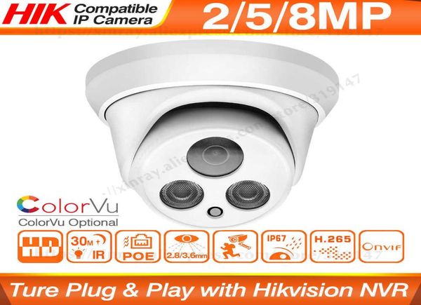 

hikvision compatible 5mp dome poe ip camera 8mp security cctv camera colorvu ir 30m h265 p2p plugplay security ipc h09013825431