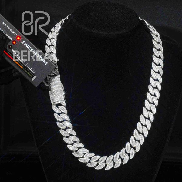 

18mm 18'' custom vvs moissanite cuban chain necklace double row 925 silver hip hop pendant set cuban link chain