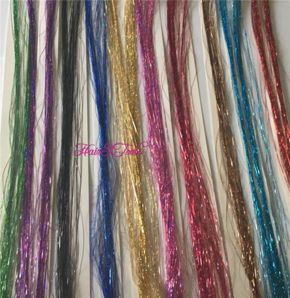 

11 packages of 60 strand per lot 11 color options bling rainbow silk hair tinsel extention3675190, Black;brown