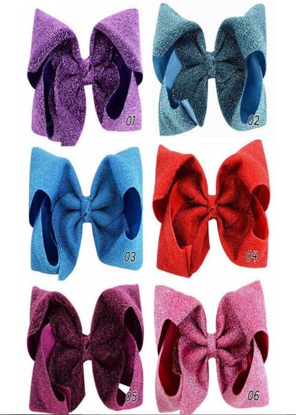 

8 inch popular solid design fabric hair bows clips boutique bling bows for kids bowknot headwear hair accessories a526145961, Slivery;white