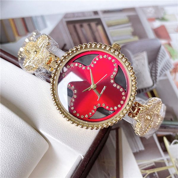 

fashion watches women crystal flower big letters style luxury metal steel band quartz watch, Slivery;brown