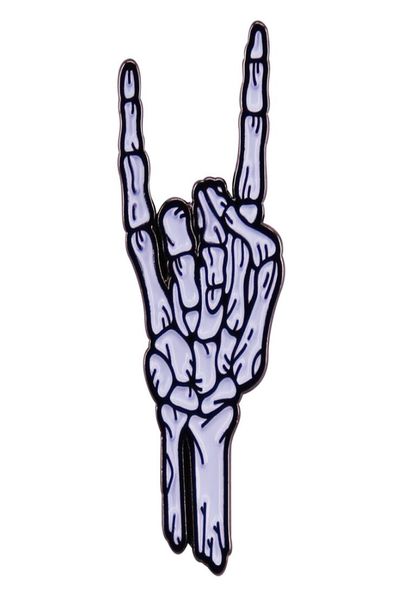 

rock on skeleton enamel pin skull hand badge halloween accessories4420880, Blue
