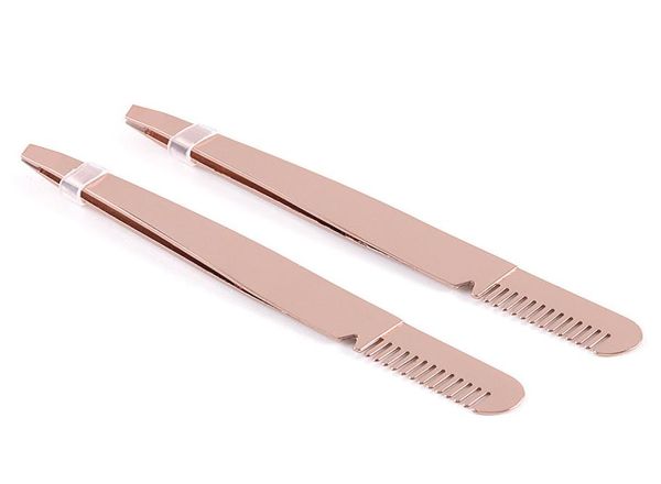 

steel slanted tip eyebrow tweezers with brow comb rose gold face hair removal clip brow trimmer makeup tool accept lo9495216