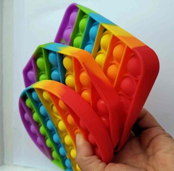 

100pcs/dhl push bubble poppers board sensory toys rainbow popper square round octagon puzzle finger toy anxiety stress relief adhd education, Blue