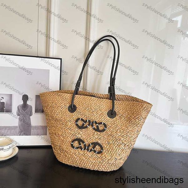 

womans fashion straw basket bag anagram shoulder bag shopping tote handbag designer bag beach bags luxury bucket pochette summer weave bag s