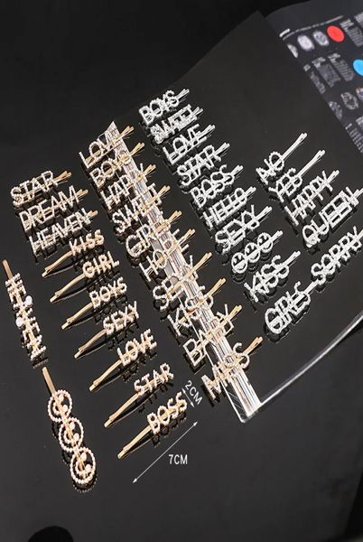 

letter hairpins shiny rhinestones word hair clips for girl women goal boss hair clip hairgrip diamond bling hair pins barret5248004, Slivery;white