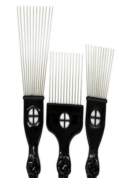 

fist afro stianless steel wide pick metal hair plast comb handle brush teeth black with sqcit babyskirt8427859, Silver