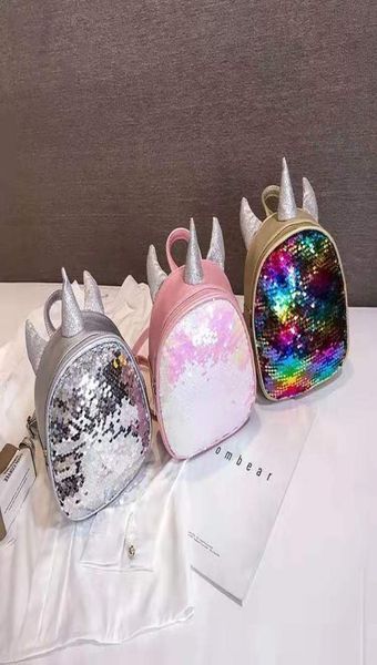 

3 colors fashion unicorn cartoon girls backpacks sequin girls bags cute childrens bags kids pu bag pink weekend bag1643700