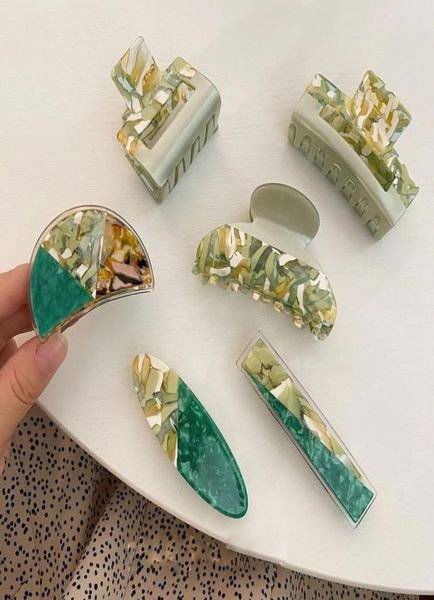 

hair accessories woman vintage olive green patchwork acetate hair claws ladies shark clip hairpins ponytail headwear barrettes hai8015102, Slivery;white