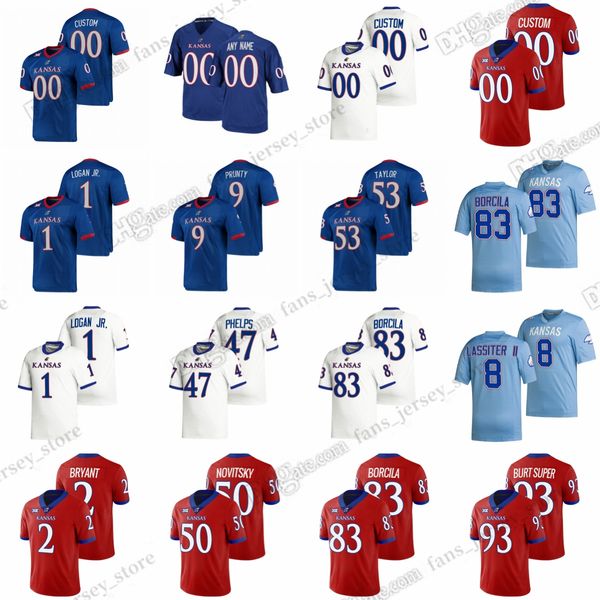 

ncaa s-6xl college kansas jayhawks football jerseys jacobee torry locklin jalon daniels ethan vasko luke grimm devin neal jacob borcila any, Black