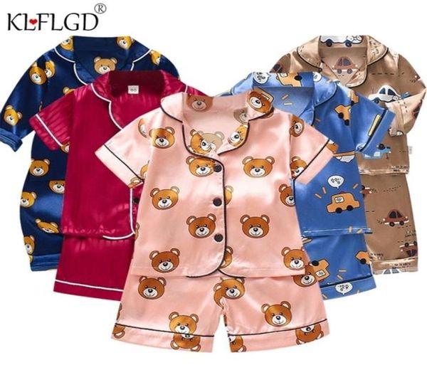 

boys and girls 04yearold pajama suit spring and autumn silk long sleeve trousers pajama suit comfortable home clothes 2207147548996, Blue;red