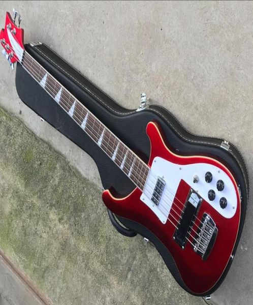 

5 strings 4003 fire glo metallic red electric bass guitar chrome hardware white pearloid triangle fingerboard inlay9480733