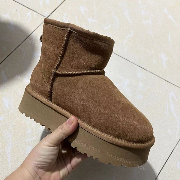 

womens boot designer ultra mini platform australia snow boots chestnut real leather ankle men fur booties thick bottom winter shoes size 44, Black