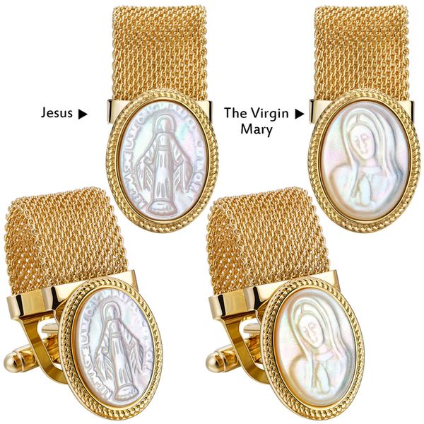 

cuff links religious mother of pearl cufflinks for men with chain gifts for christian church member pastor on church christmas easter 230701, Silver