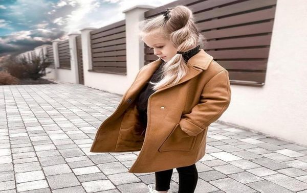 

ins little girls woolen coat winter children double pocket long coat kids lapel singlebreasted coat a51346943980, Blue;gray