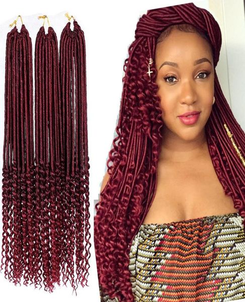 

6packs wavy goddess faux locs crochet hair 22 inch long faux locs braids soft hair with curly ends 20roots 100g6646743, Black