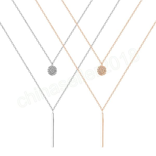 

double ins full rhinestone pendant necklace set for women gold necklace fashion jewelry, Silver