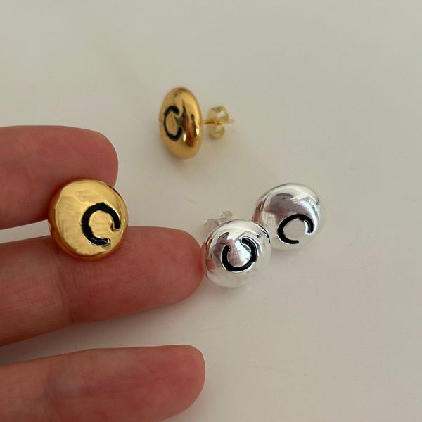 

2023 luxury quality charm stud earring with black color in two colors plated round shape have box stamp ps7254b, Golden