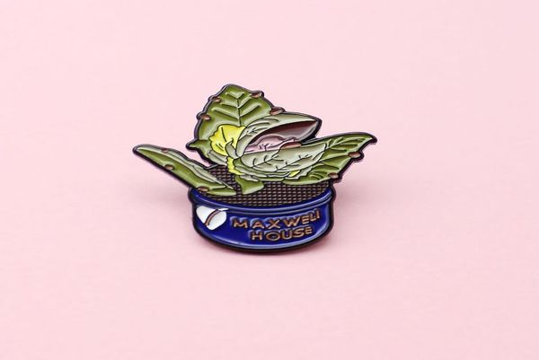 

flower pot green plant covered with happy coffee bean creativity brooch trend joker badge jewelry enamel label pins4840060, Blue