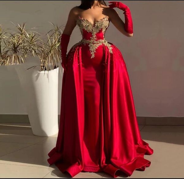 

aso ebi 2022 red prom dresses with detachable skirt appliques satin mermaid party dress gorgerous arabic evening gown abendkleider1685940, Black