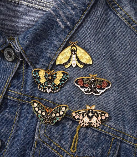 

floral moth butterfly enamel pins custom insect brooches lapel badges gothic moon nature jewelry gift for kids friends8872133, Blue