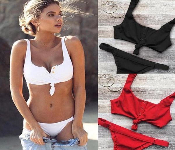 

swimwear solid bikini women swimsuit v neck bikinis set pants adjust bathing suit sport style4400046