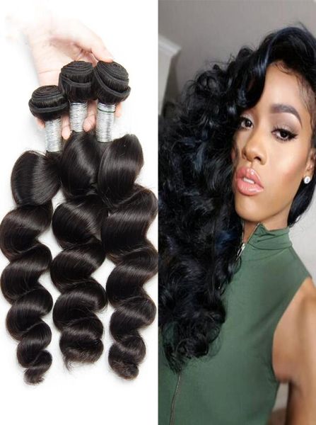 

unprocessed peruvian virgin hair loose wave 8quot30quot peruvian remy human hair weave 3pclot7483265, Black