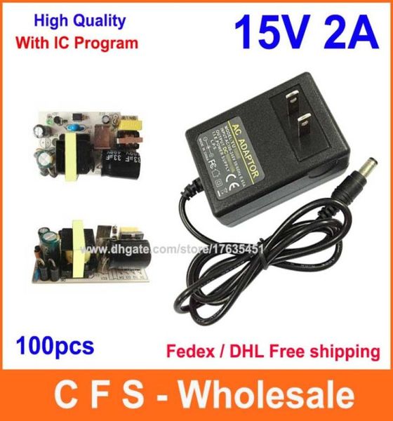 

100pcs ac dc 15v 2a power adapter supply 30w adaptor with ic version fedex dhl 149278