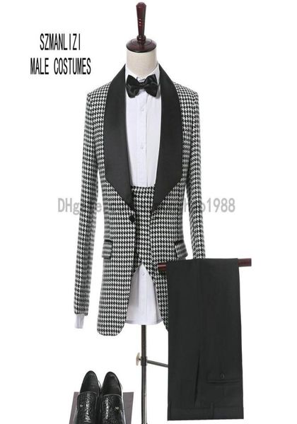 

new arrival 2018 italian design 3 pieces slim fit plaid formal suit wear groom tuxedos groomsmen men wedding dinner party suit bri1184326, Black;gray