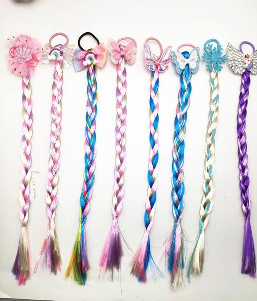 

hair wig for kids girls unicorn braid elastics hair bands rope ties ponytail headwear bobbles headband accessories 02119060632, Slivery;white