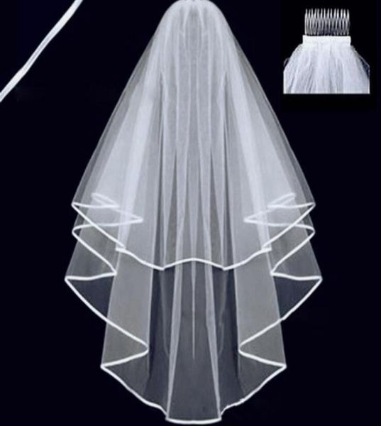 

simple tulle white ivory two layers wedding veils ribbon edge comb wedding accessories short bridal veil 2019 new90984755900948, Black