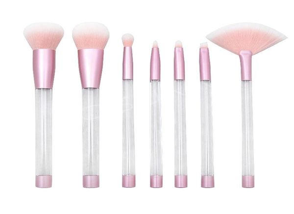 

diy 7pcs glitter makeup brushes transparent empty handle makeup brush set with pvc bag make up tools3375501